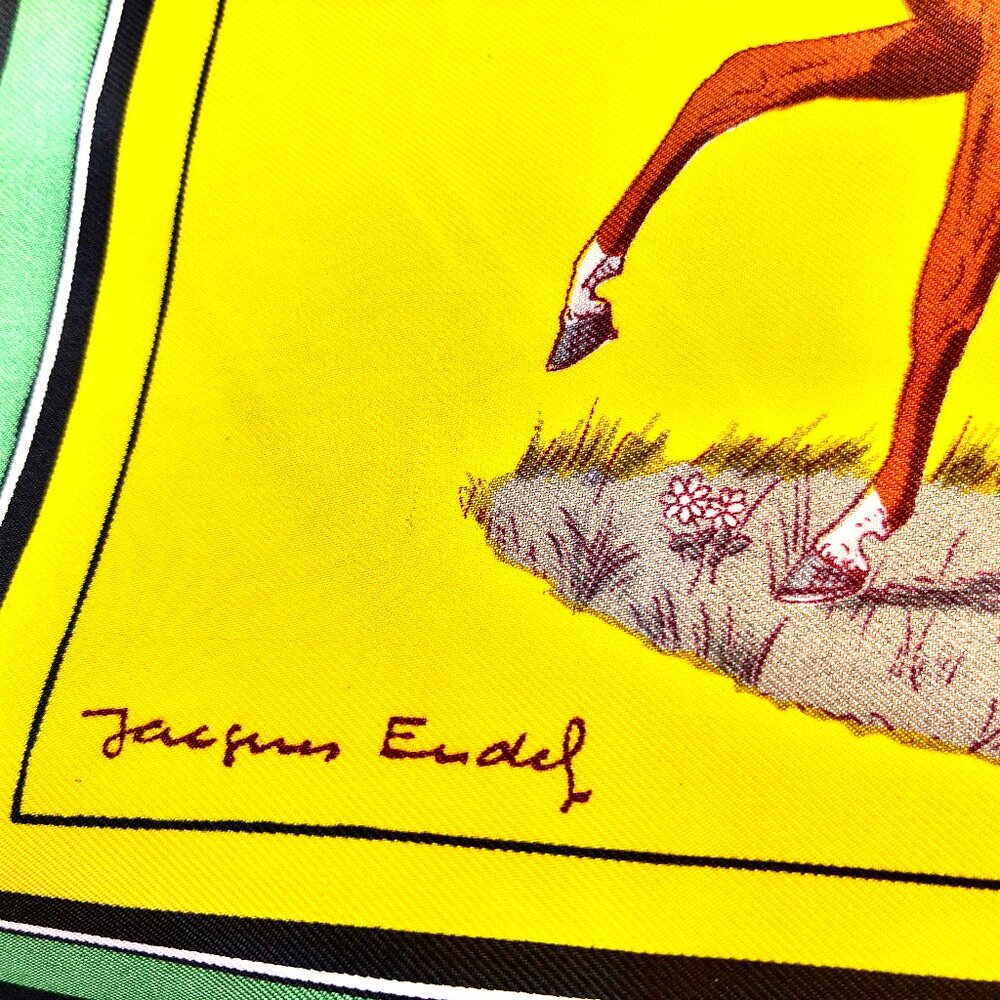 Hermes Paris 70's Scarf Yellow Silk Horses Couvertures Et Tenues De Jour New Box - Picture 6 of 16